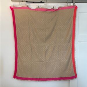 Louis Vuitton Beige Monogram Shawl with Pink and Coral Border